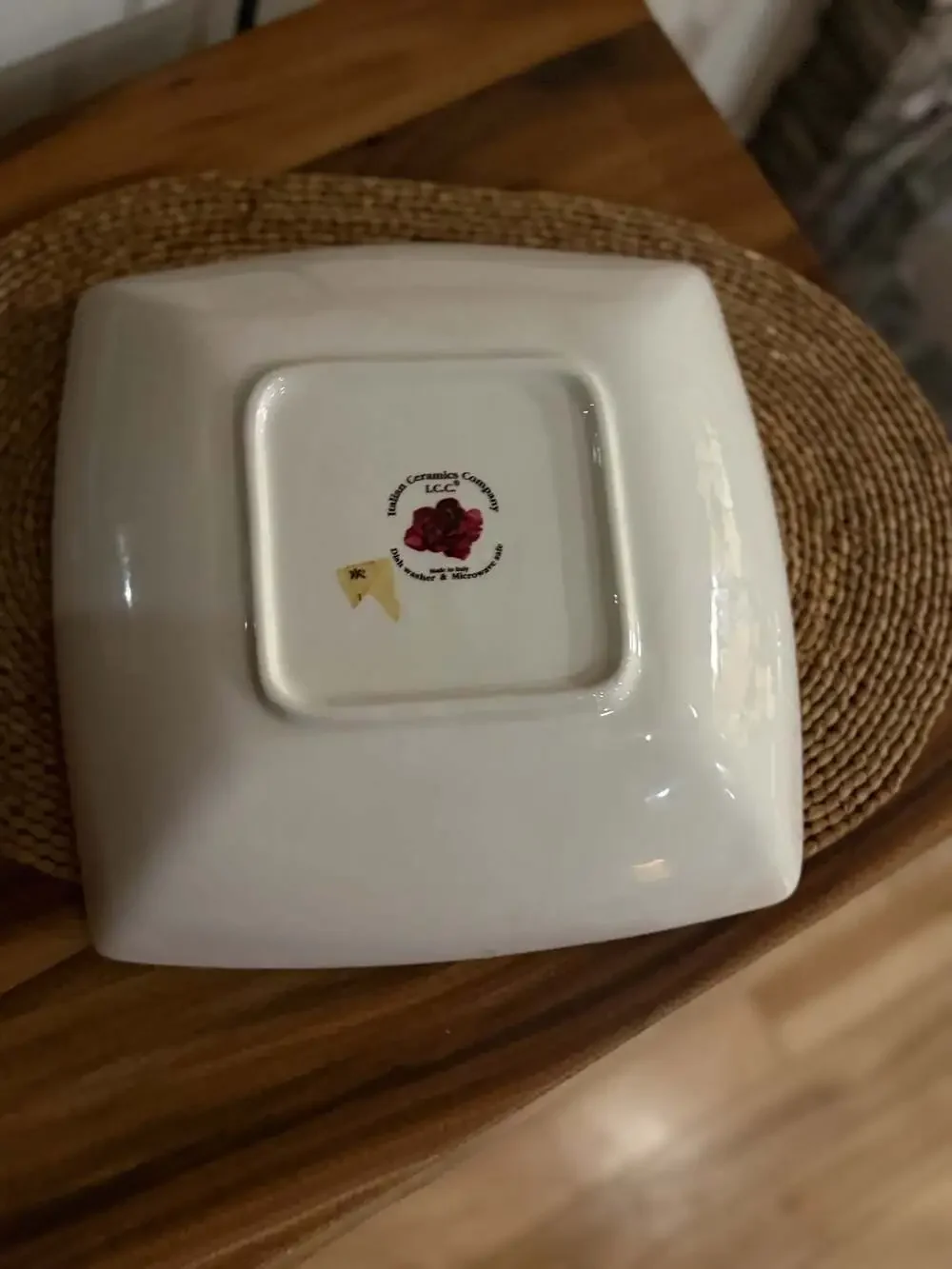 Italian Ceramics Company Serving Bowl Dish Black White Leopard Print Red Rose